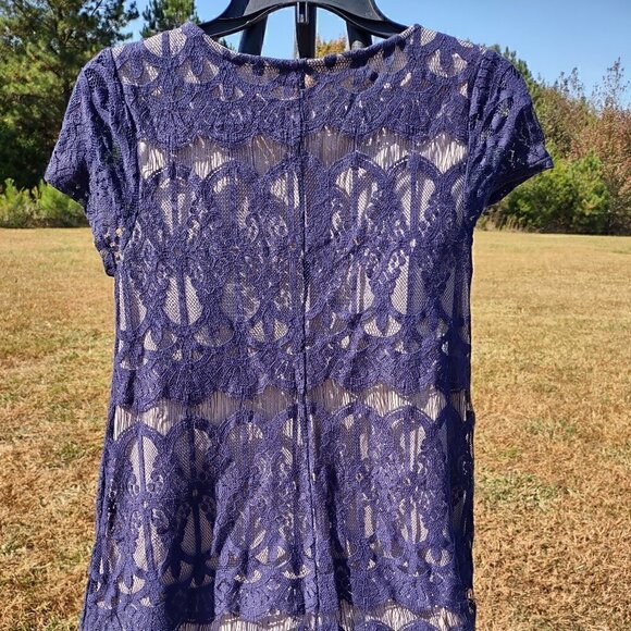 Love Fire Navy Blue Lace Short Sleeved A Line Dress Size S - Picture 2 of 5